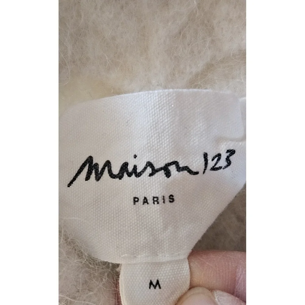 MAISON 123 PARIS‎ Womens  M turtleneck Alpaca Wool blend Cable knit cream